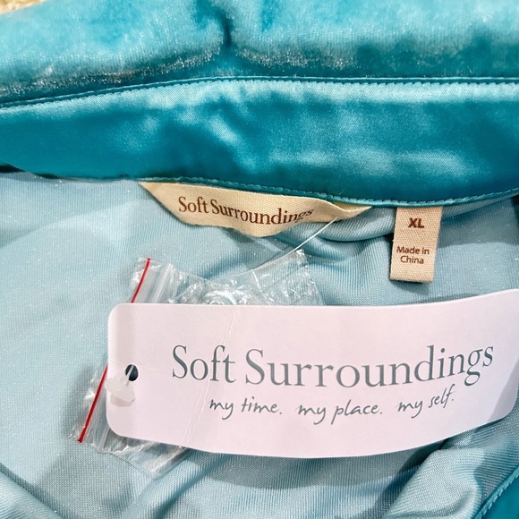 Nwt Soft Surroundings Turquoise Aqua Button-Down velvet Shirt size xl - Picture 9 of 11